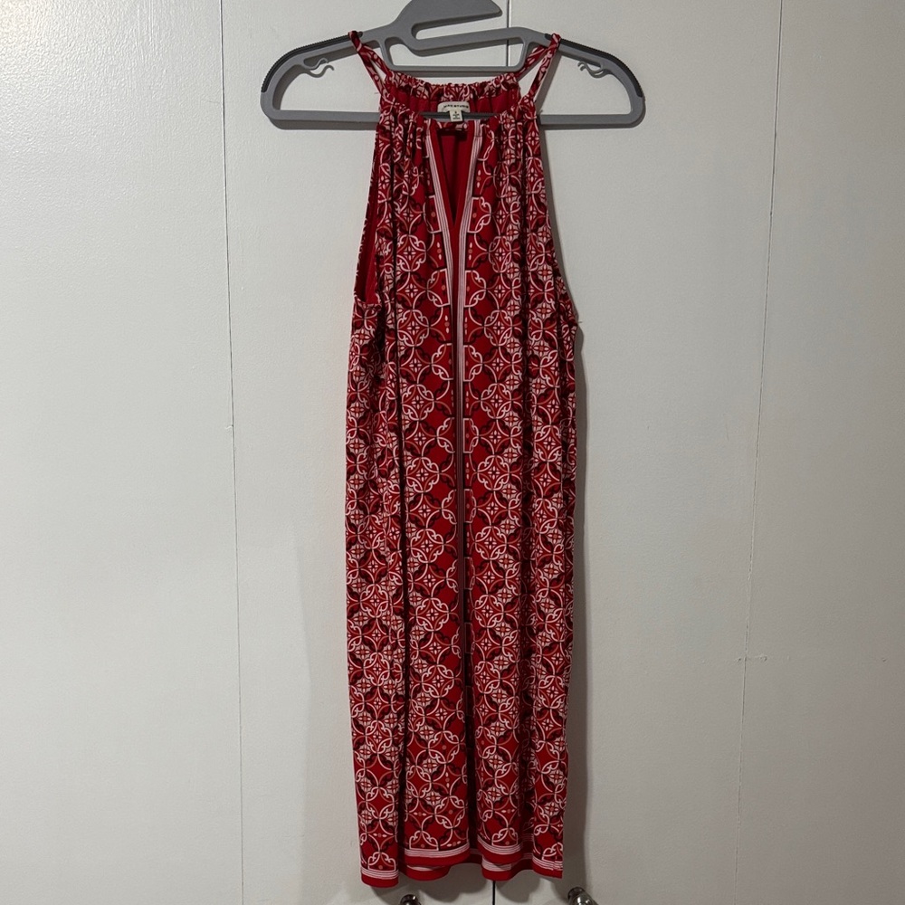 Max Studio Red and White Patterned Halter Dress